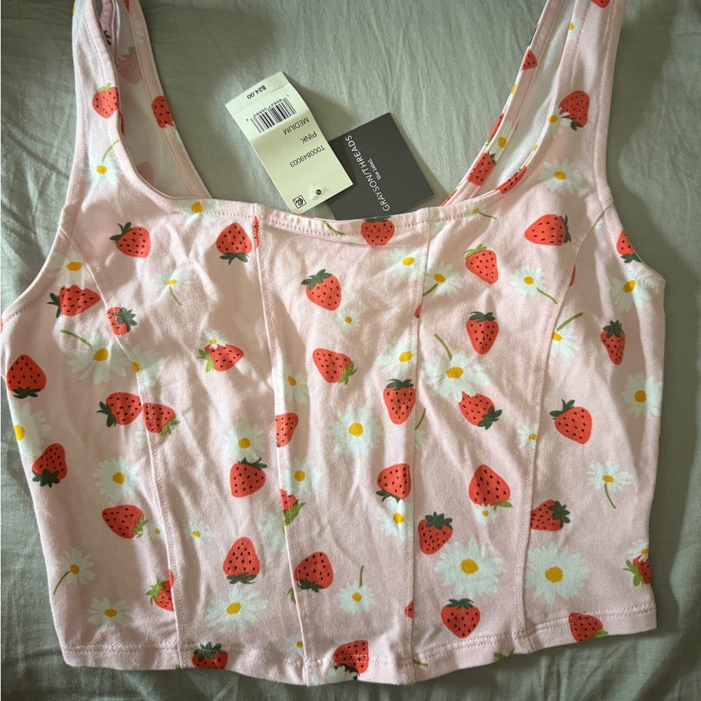 Strawberry Print Pink Crop Top